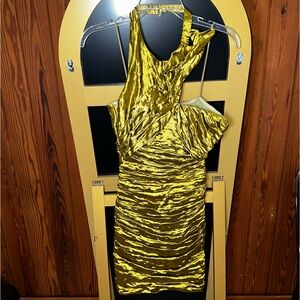 Nicole Miller Ruched Olive Gold Cocktail Dress NWT